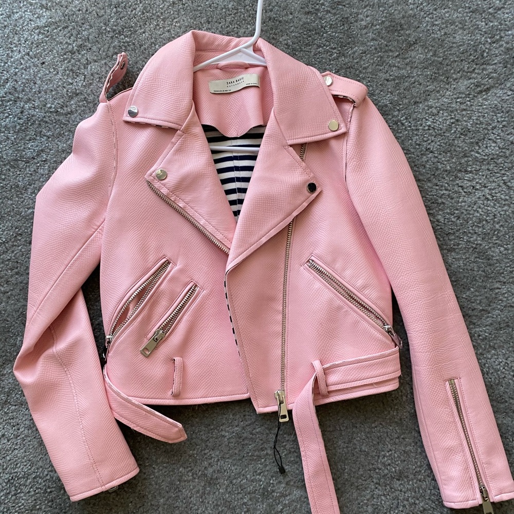 Women’s Pink Faux Leather Zara Biker Jacket.